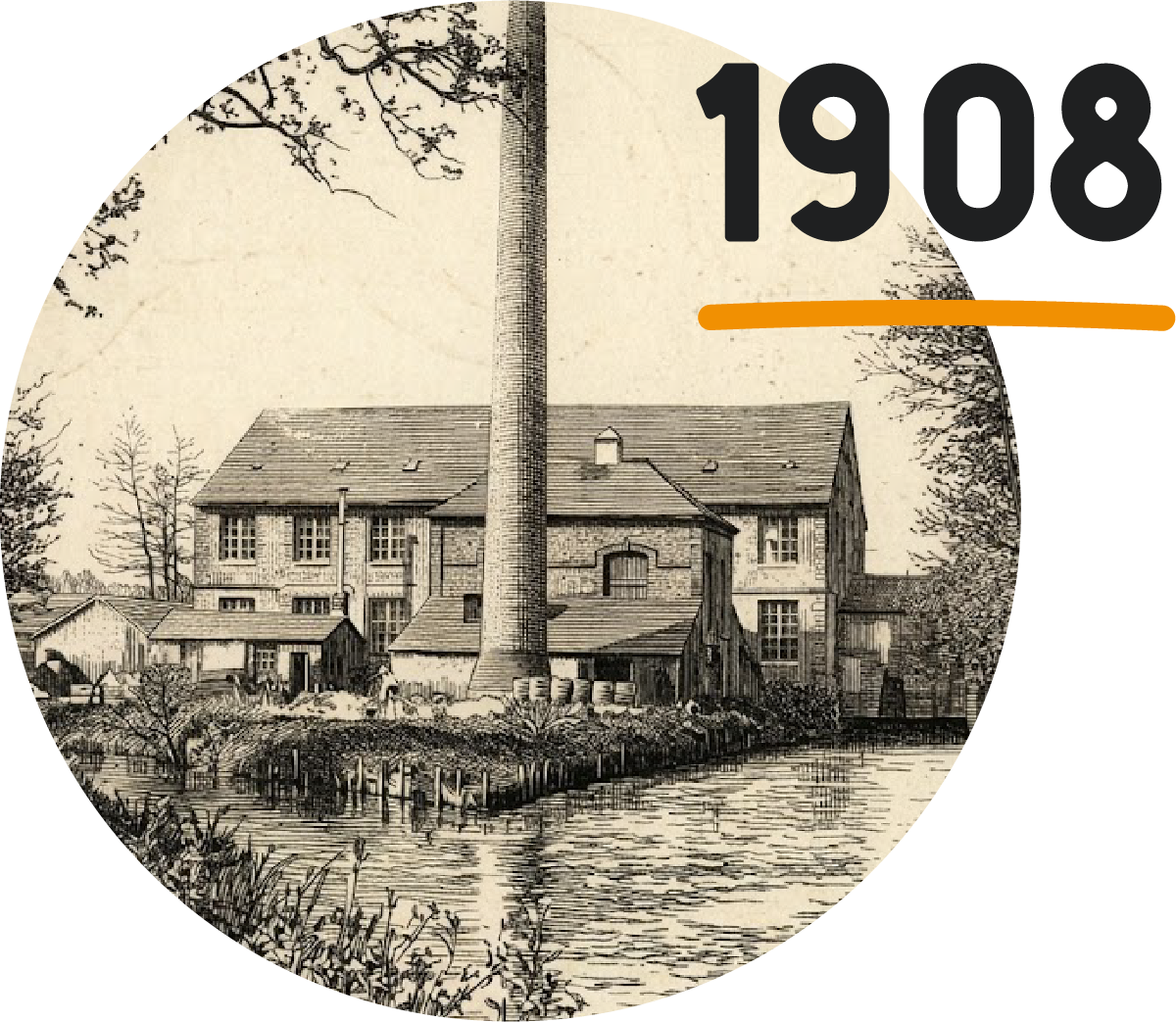 Illustration des anciens bâtiments de la Brasserie